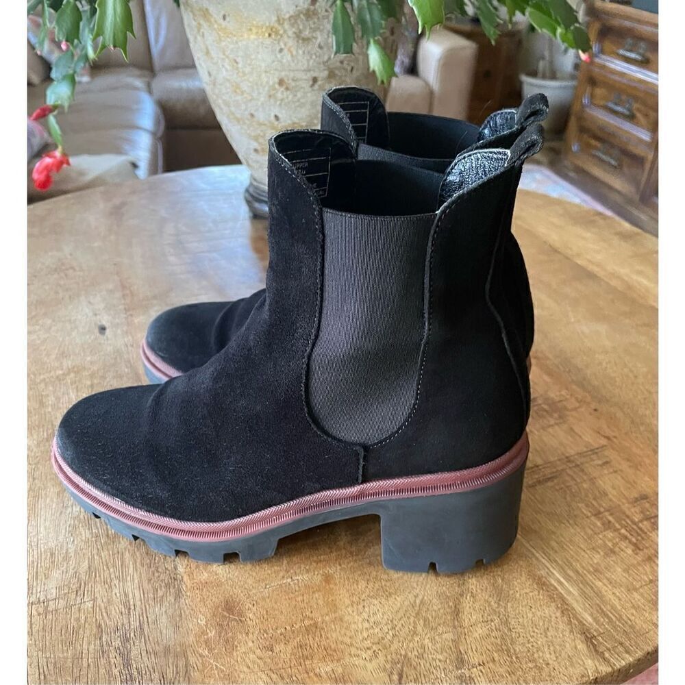 Antonio De Faria Suede Leather Chelsea Boots Platform Lug Sole Black Womens 6.5